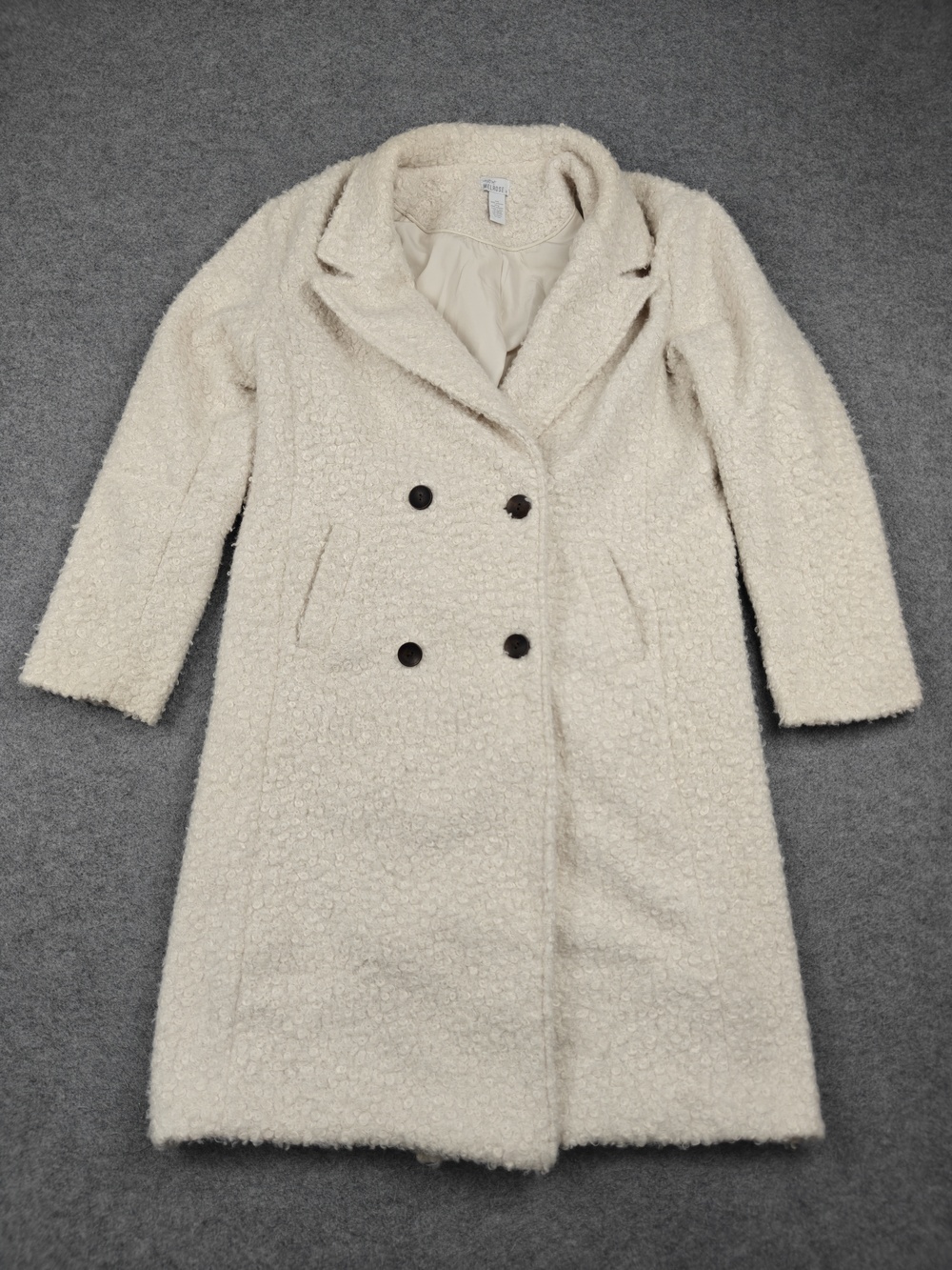 Melrose Coat Womens Medium White Tweed Overcoat Collared Pockets Button